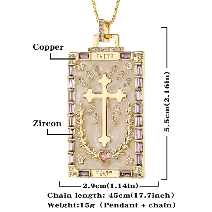 Classic Cross Pattern Tarot Card Crystal Necklace ’s