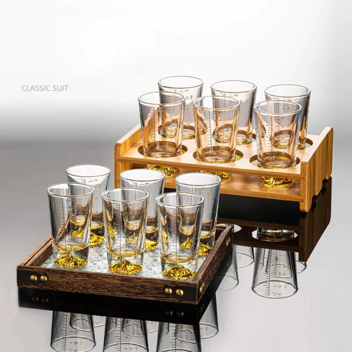 Clear Glass Liquor Cup Set with Graduated Line and Holder