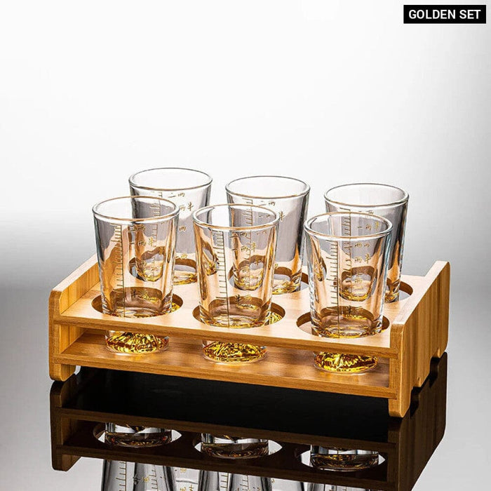 Clear Glass Liquor Cup Set with Graduated Line and Holder