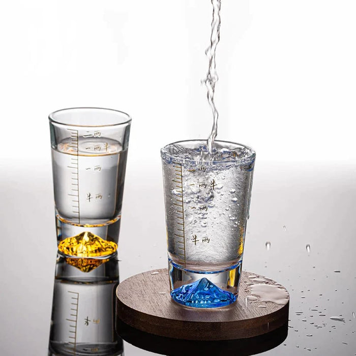 Clear Glass Liquor Cup Set with Graduated Line and Holder