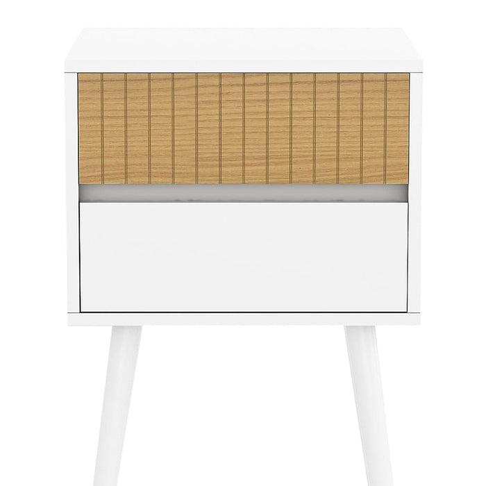 Clio Bedside Table Night Stand - White/natural
