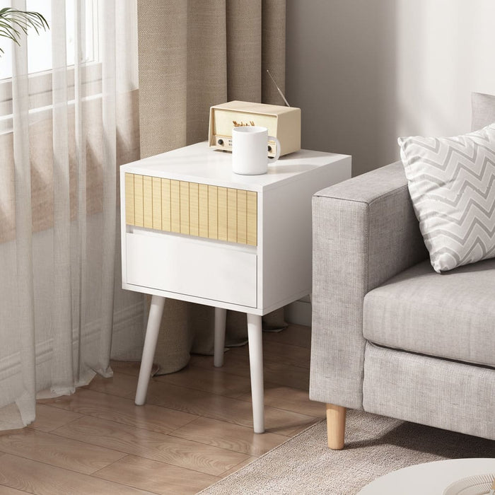Clio Bedside Table Night Stand - White/natural