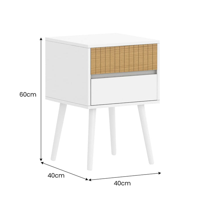 Clio Bedside Table Night Stand - White/natural