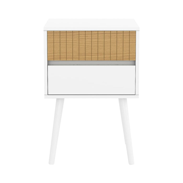 Clio Bedside Table Night Stand - White/natural