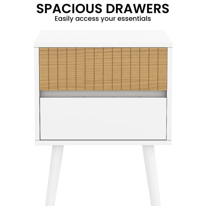 Clio Bedside Table Night Stand - White/natural