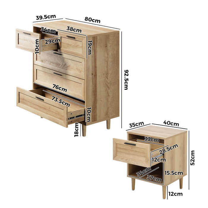 5 Chest Of Drawers And 2 Bedside Tables Nightstands Bedroom Set