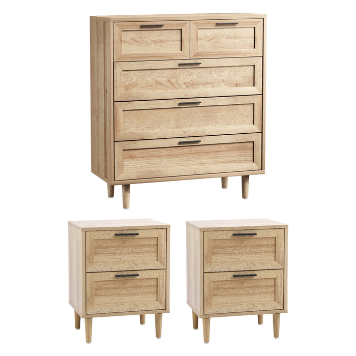 5 Chest Of Drawers And 2 Bedside Tables Nightstand Bedroom Set Natural