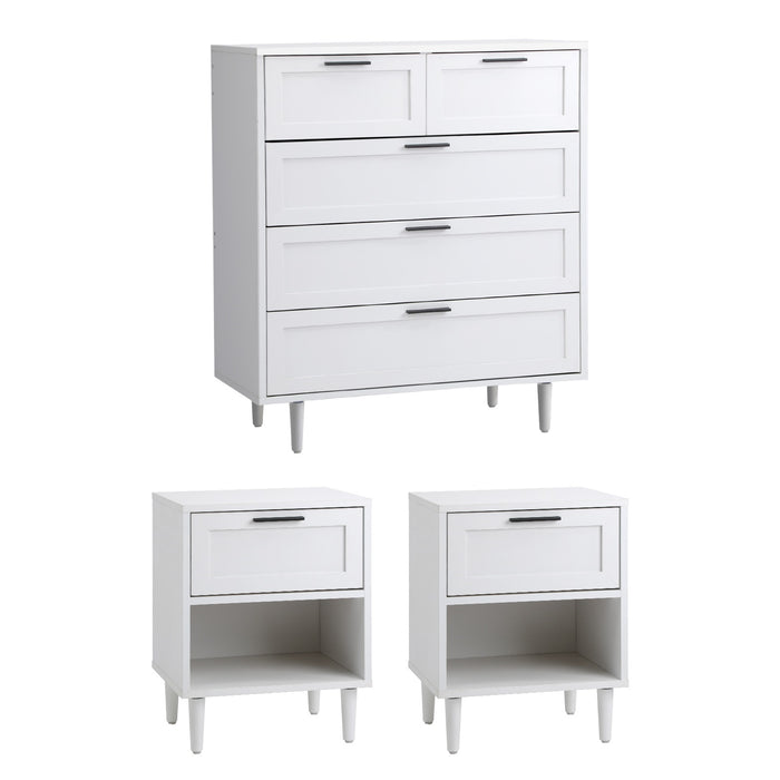 5 Chest Of Drawers And 2 Bedside Tables Dressers Bedroom Set White