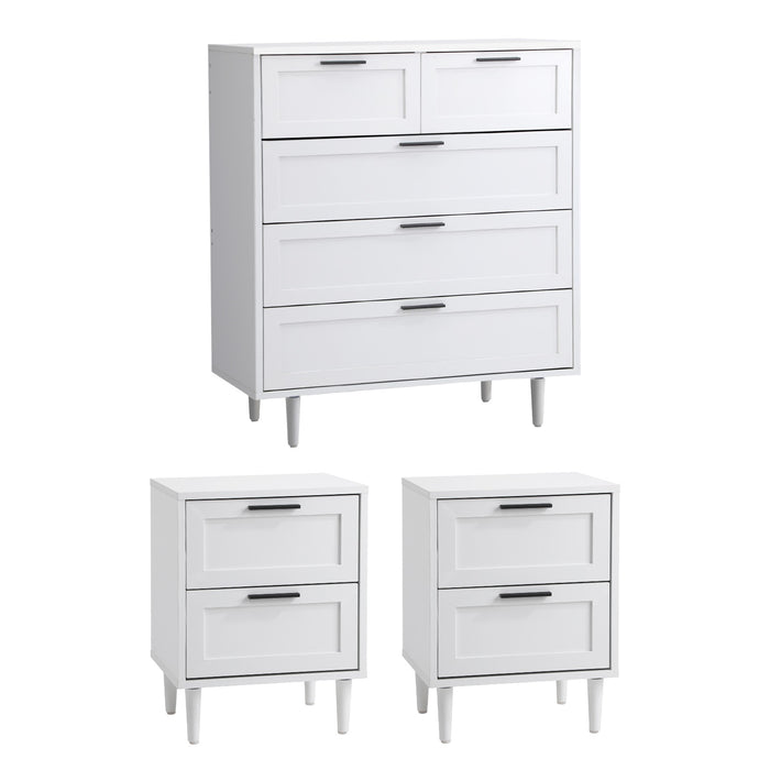 5 Chest Of Drawers And 2 Bedside Tables Nightstand Bedroom Set White