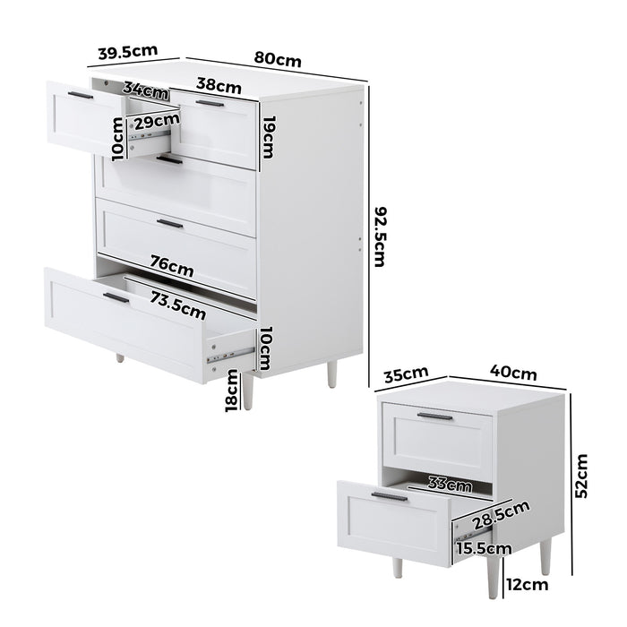 5 Chest Of Drawers And 2 Bedside Tables Nightstand Bedroom Set White