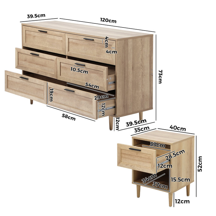 6 Chest Of Drawers And 2 Bedside Tables Nightstands Bedroom Set