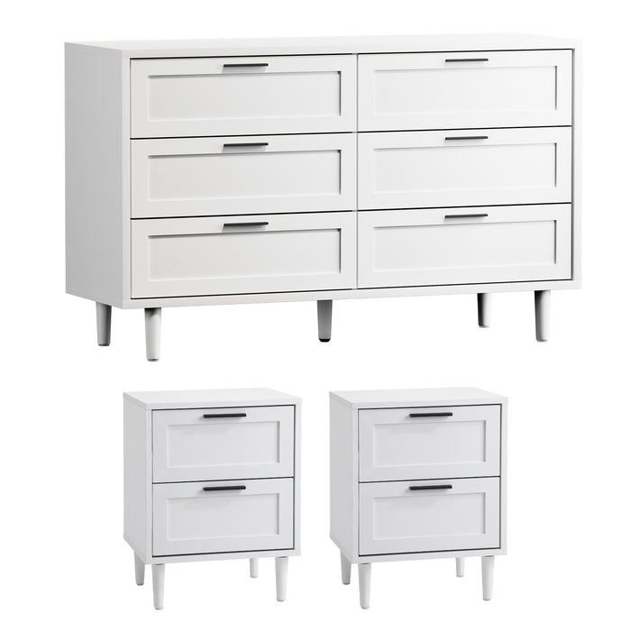 6 Chest Of Drawers And 2 Bedside Tables Nightstand Bedroom Set White