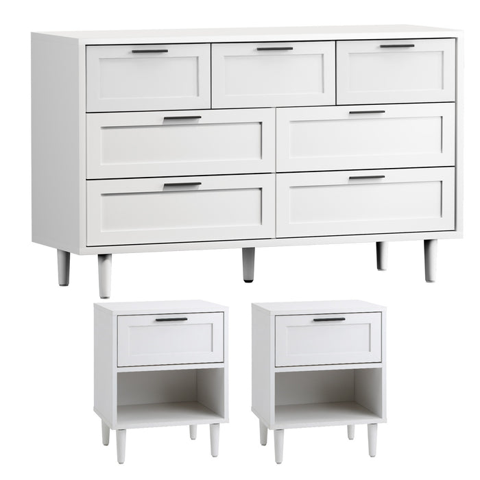 7 Chest Of Drawers And 2 Bedside Tables Dressers Bedroom Set White