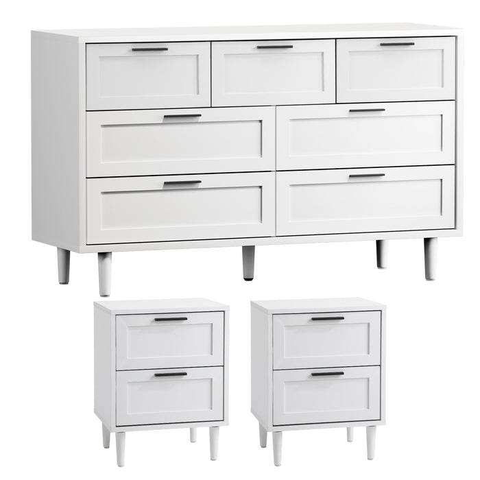 7 Chest Of Drawers And 2 Bedside Tables Nightstand Bedroom Set White