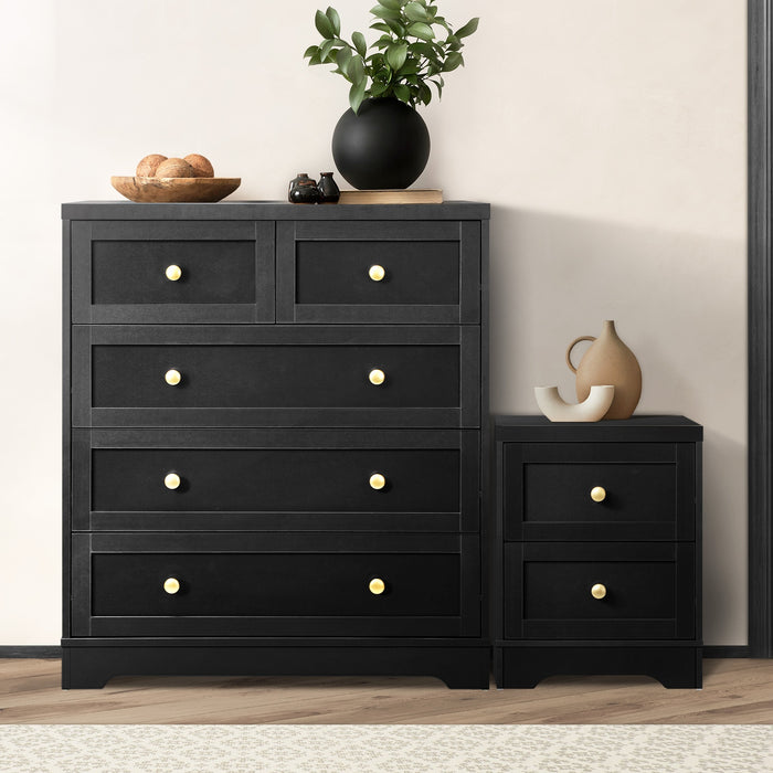 5 Chest Of Drawers And Bedside Table Hamptons Furniture Set Black