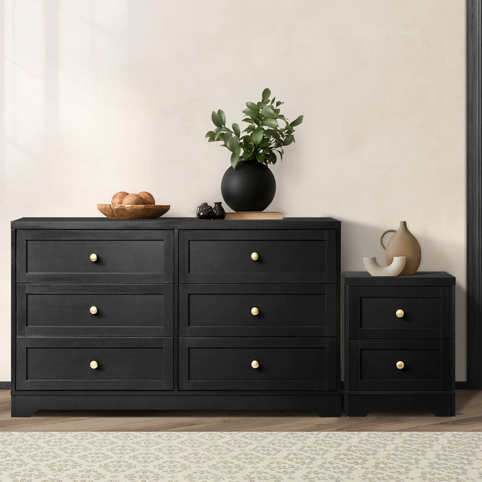 6 Chest Of Drawers And Bedside Table Hamptons Furniture Set Black