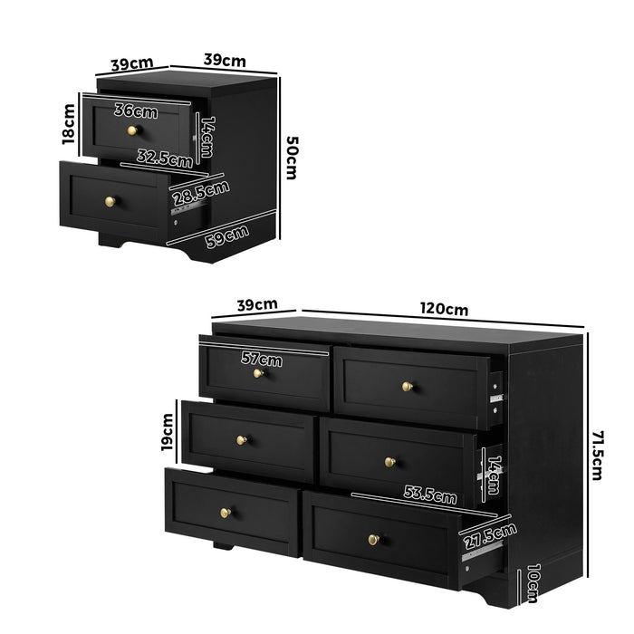 6 Chest Of Drawers And Bedside Table Hamptons Furniture Set Black