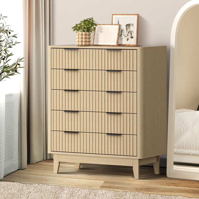 5 Chest Of Drawers Storage Cabinet Dressers Tallboy Stripe Natural