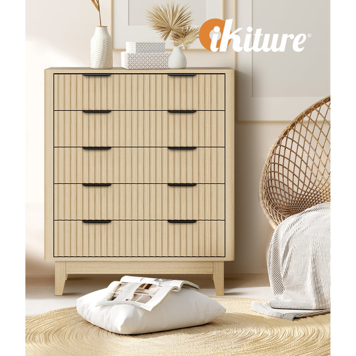 5 Chest Of Drawers Storage Cabinet Dressers Tallboy Stripe Natural