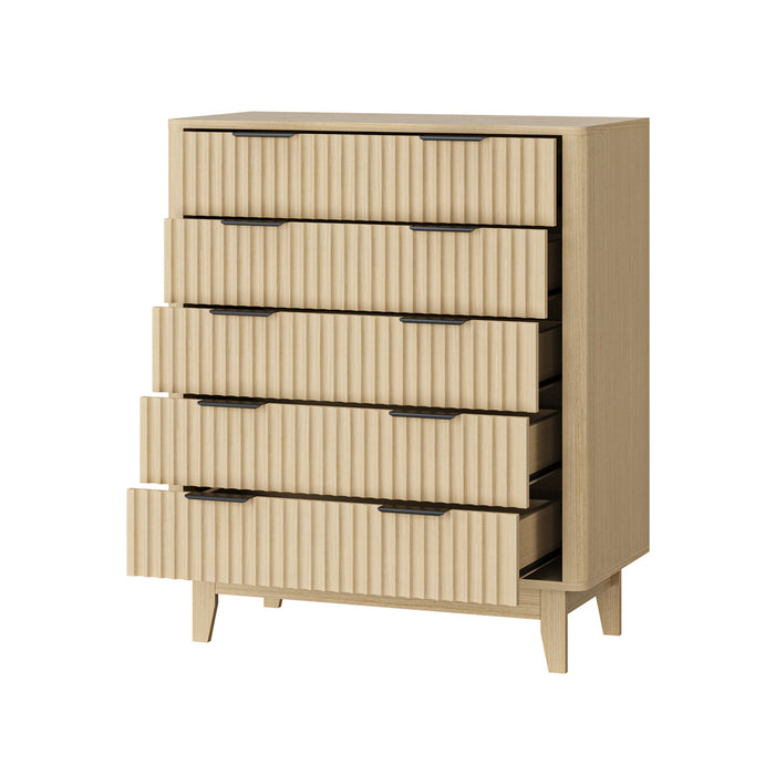 5 Chest Of Drawers Storage Cabinet Dressers Tallboy Stripe Natural