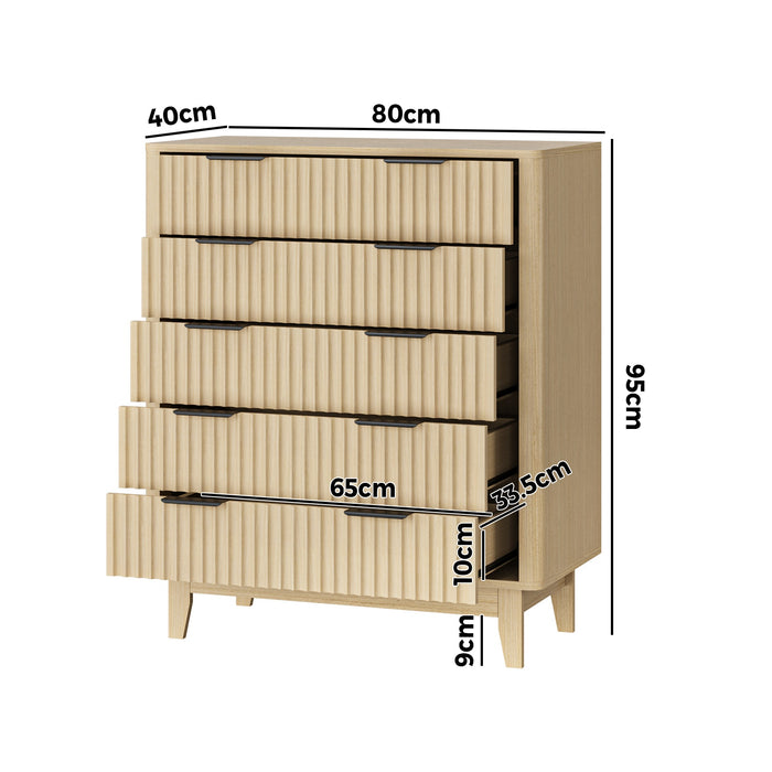 5 Chest Of Drawers Storage Cabinet Dressers Tallboy Stripe Natural