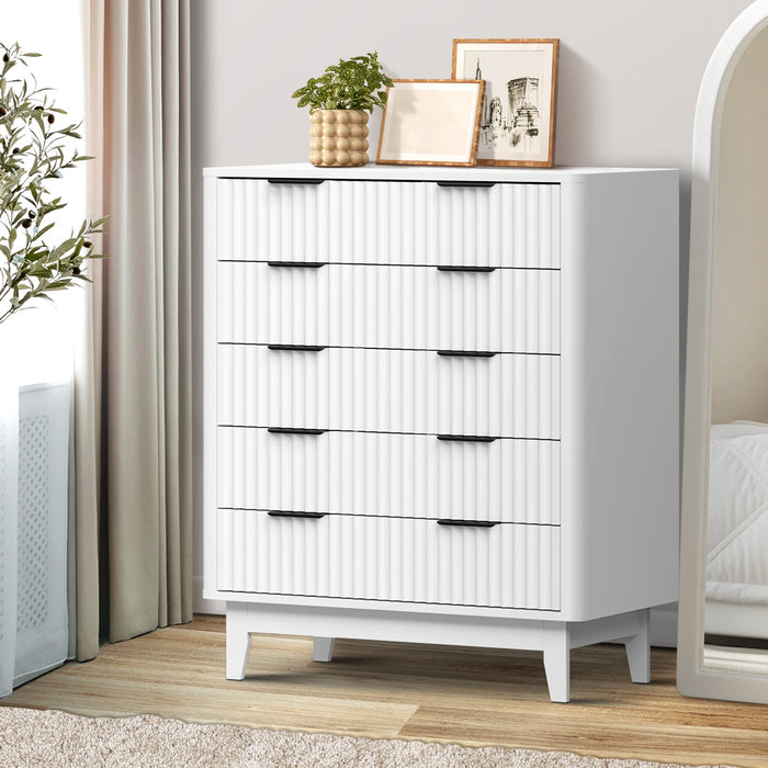 5 Chest Of Drawers Storage Cabinet Dressers Tallboy Stripe White