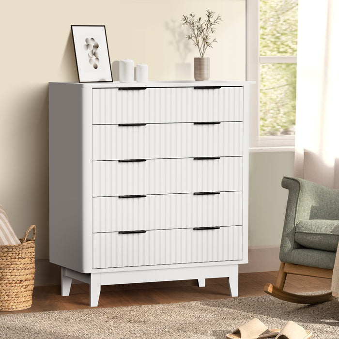 5 Chest Of Drawers Storage Cabinet Dressers Tallboy Stripe White