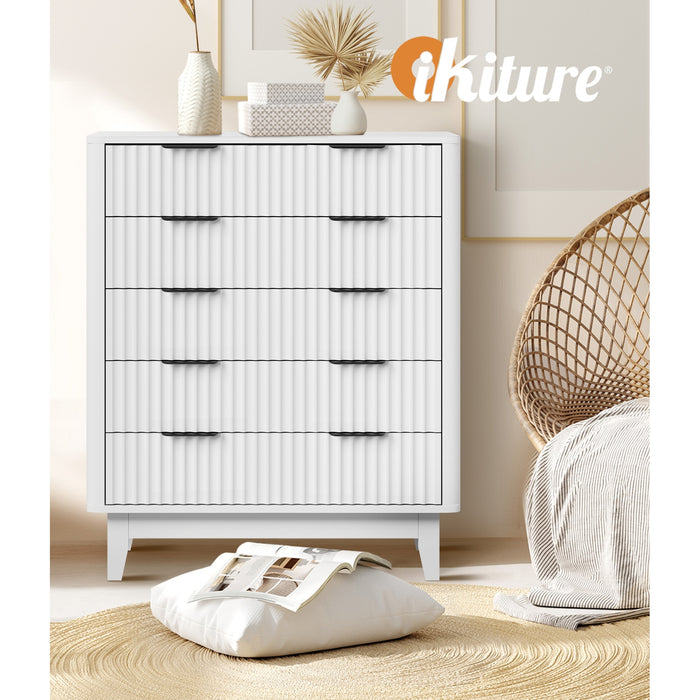 5 Chest Of Drawers Storage Cabinet Dressers Tallboy Stripe White