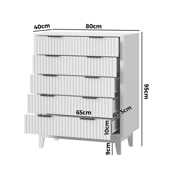 5 Chest Of Drawers Storage Cabinet Dressers Tallboy Stripe White