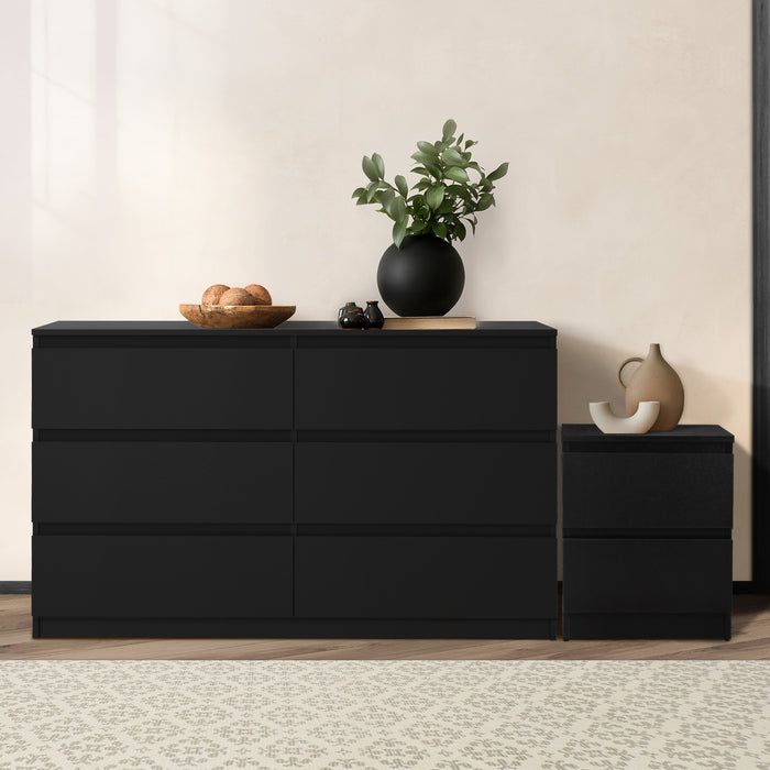 6 Chest Of Drawers And Bedside Table Cabinet Bedroom Set Black