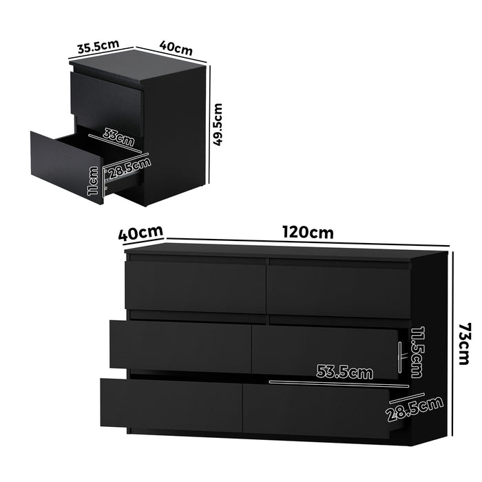 6 Chest Of Drawers And Bedside Table Cabinet Bedroom Set Black