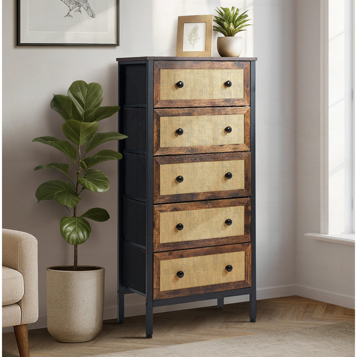 5 Chest Of Drawers Rattan Storage Cabinet Bedroom Dresser Tallboy