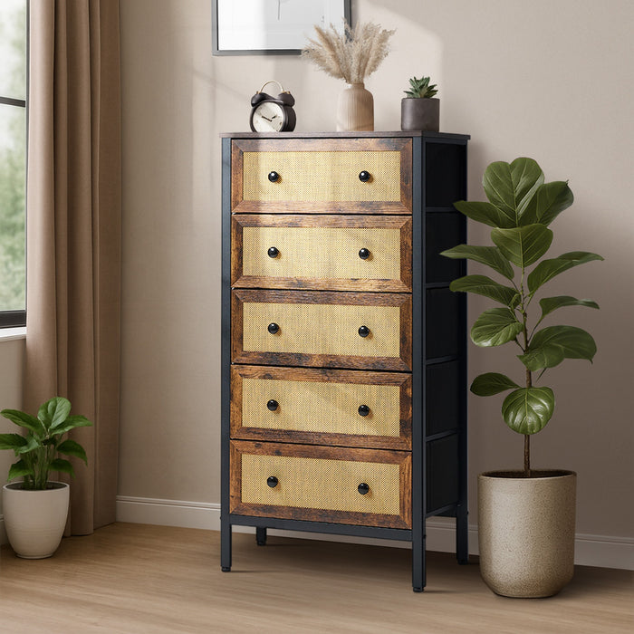 5 Chest Of Drawers Rattan Storage Cabinet Bedroom Dresser Tallboy
