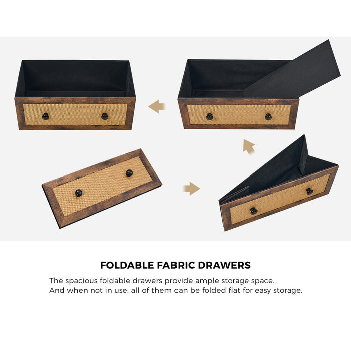 5 Chest Of Drawers Storage Cabinet Rattan Fabric Dresser Tallboy