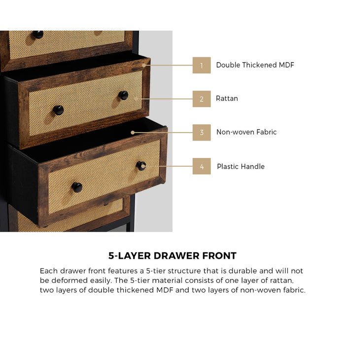 5 Chest Of Drawers Rattan Storage Cabinet Bedroom Dresser Tallboy