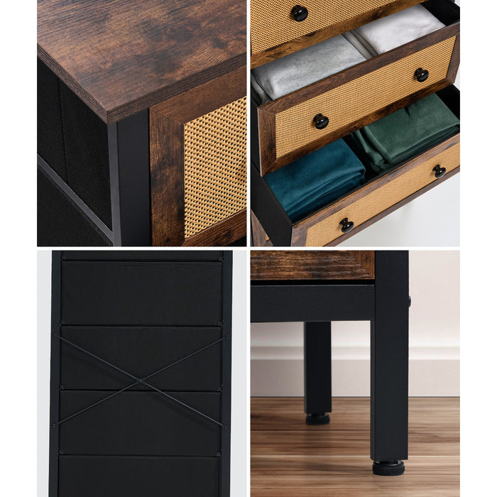 5 Chest Of Drawers Storage Cabinet Rattan Fabric Dresser Tallboy