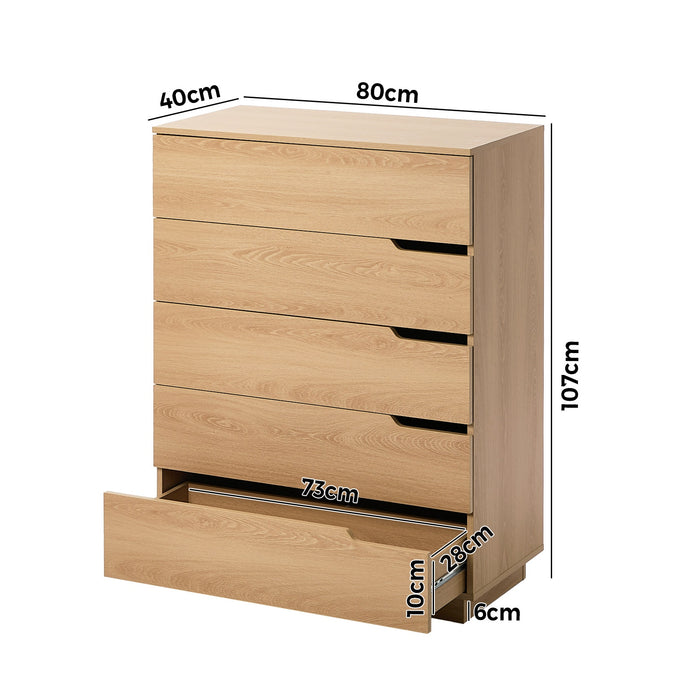 5 Chest Of Drawers Dresser Tallboy Storage Cabinet Bedroom Natural