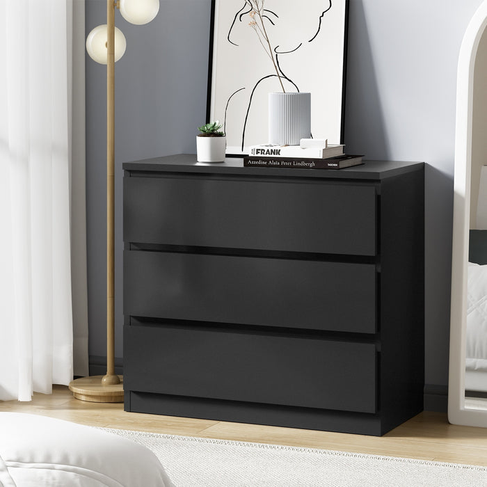 3 Chest Of Drawers Lowboy Dresser Table Storage Cabinet Bedroom Black