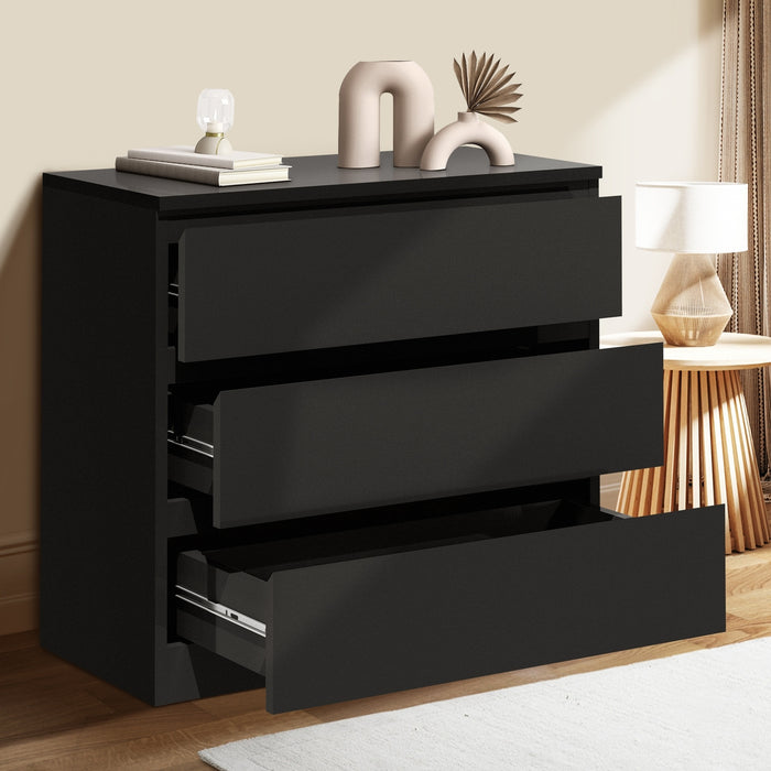3 Chest Of Drawers Lowboy Dresser Table Storage Cabinet Bedroom Black
