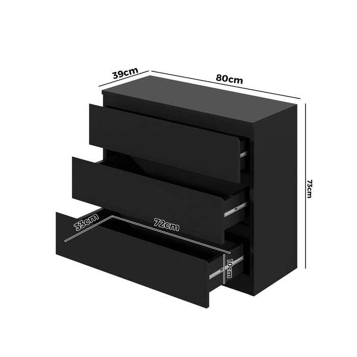 3 Chest Of Drawers Lowboy Dresser Table Storage Cabinet Bedroom Black