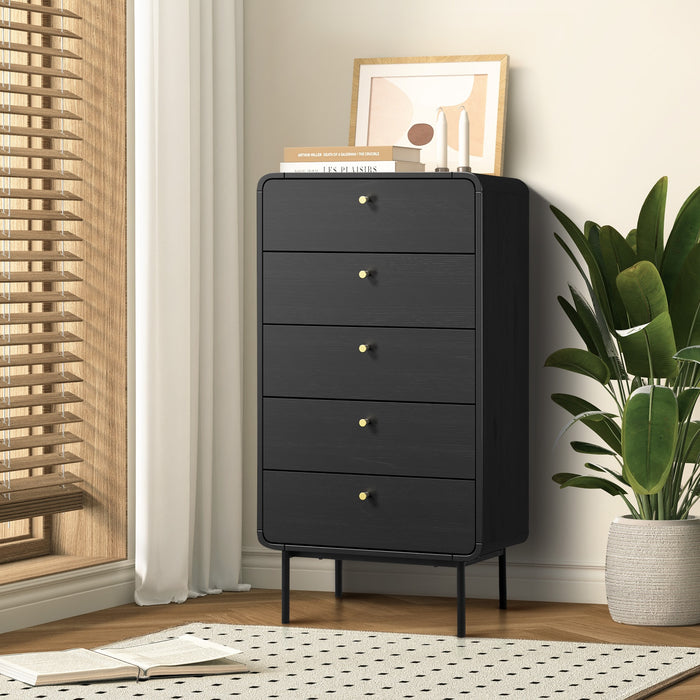 5 Chest Of Drawers Tallboy Storage Cabinet Dresser Black