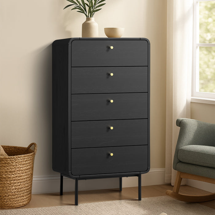 5 Chest Of Drawers Tallboy Storage Cabinet Dresser Black