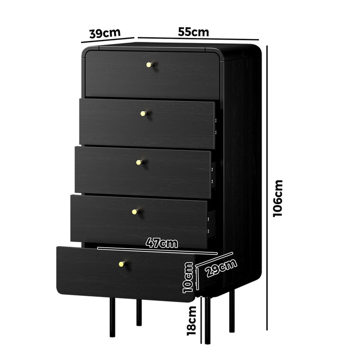 5 Chest Of Drawers Tallboy Storage Cabinet Dresser Black