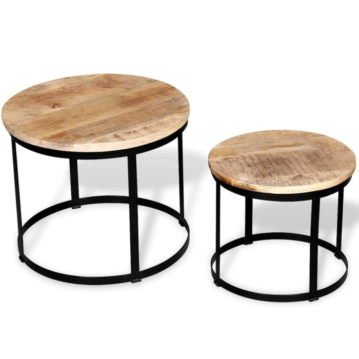 Coffee Table Set 2 Pieces Rough Mango Wood Round 40/50 Cm