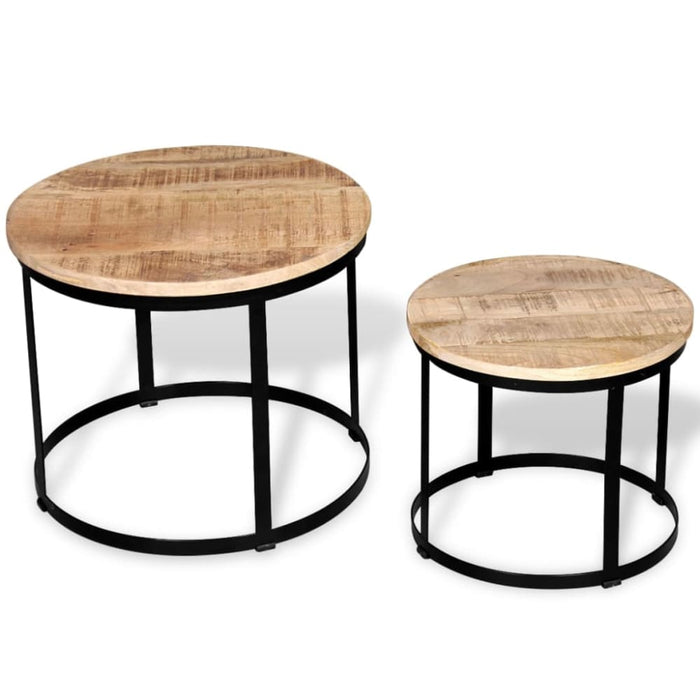 Coffee Table Set 2 Pieces Rough Mango Wood Round 40/50 Cm