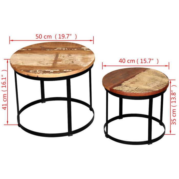 Coffee Table Set 2 Pieces Solid Reclaimed Wood Round