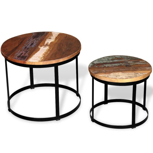 Coffee Table Set 2 Pieces Solid Reclaimed Wood Round