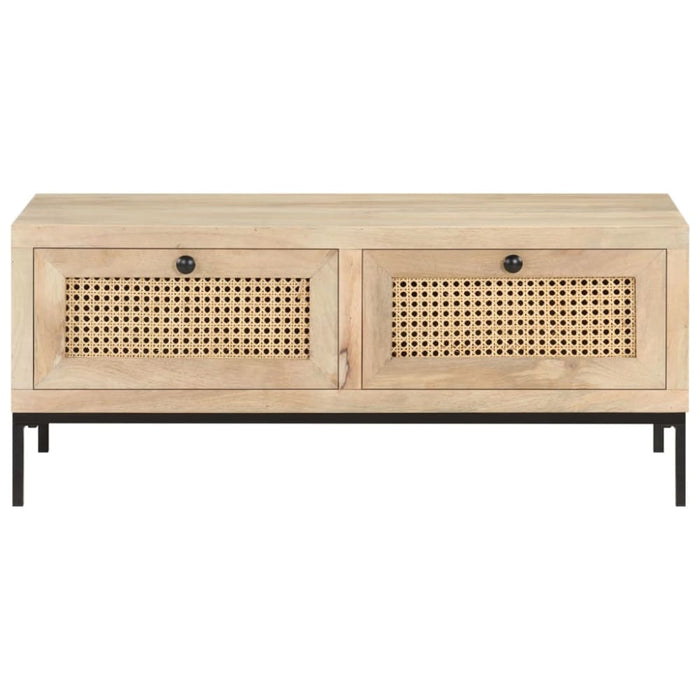 Coffee Table 90x50x37 Cm Solid Mango Wood and Natural Cane