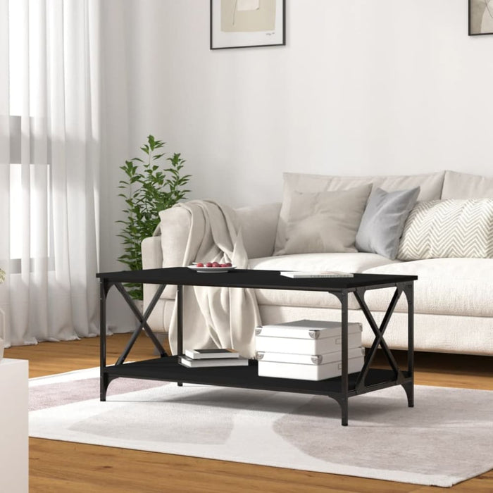 Coffee Table Black 100x50x45 Cm Engineered Wood and Iron