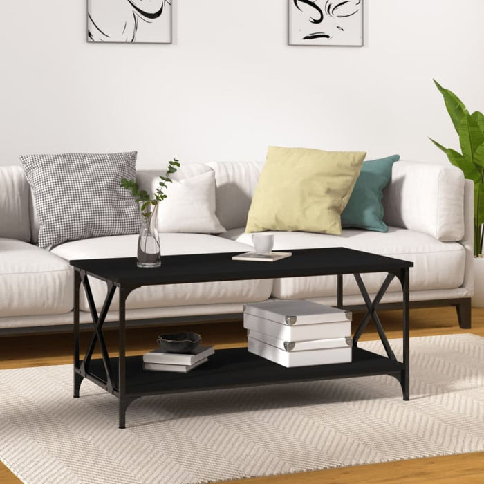 Coffee Table Black 100x50x45 Cm Engineered Wood and Iron